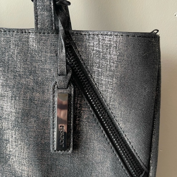 Joe's Jeans Black/Silver metallic Threads Fabric Tote Shoulder Bag purse - Picture 5 of 11